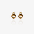 Pair of gold hoop earrings on a white background
